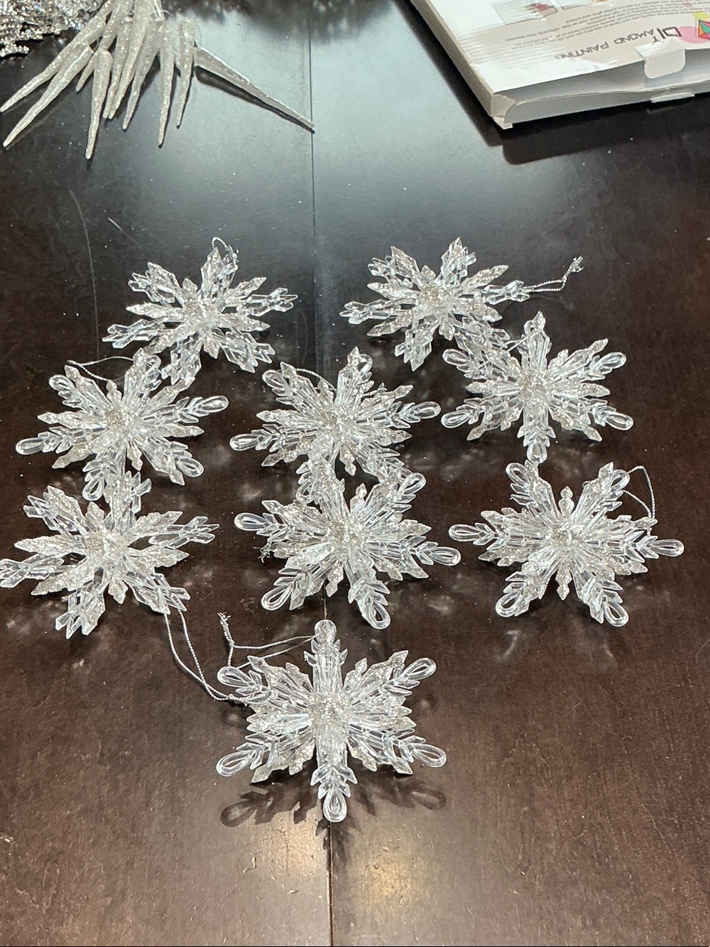 Clear Acrylic Snowflake Hanging Ornaments - Home Holiday Decor - Set of 9